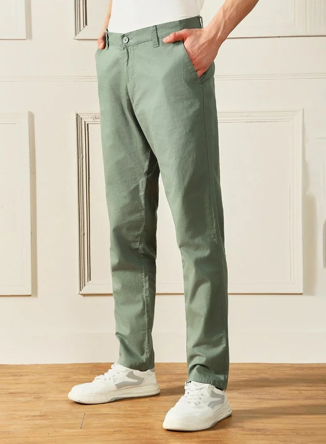 Dennis Lingo Slim Fit Moss Green Cotton Chinos – Stylish and Comfortable