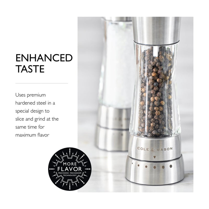 Cole & Mason Derwent Grinder Set - Precision Mechanisms and Sea Salt and Peppercorns - Derwant Salt and Pepper, Stainless Steel - Image 4