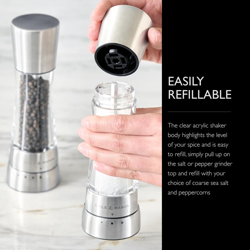 Cole & Mason Derwent Grinder Set - Precision Mechanisms and Sea Salt and Peppercorns - Derwant Salt and Pepper, Stainless Steel - Image 5