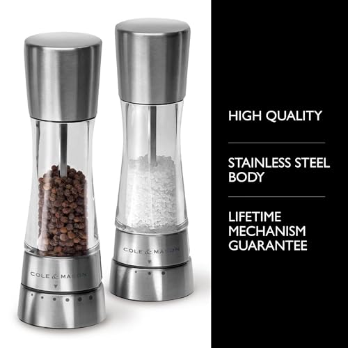 Cole & Mason Derwent Salt and Pepper Grinder Set - Refillable Salt & Pepper Grinder Set with Gourmet Precision Mechanisms - Kitchen Accessories for Cooking - Gift Set, Stainless Steel - Image 2