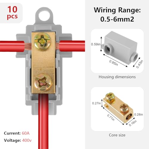 Serplex® 10Pcs 10 AWG T-Type Wire Connector Nut Kit, 60A Quick Splicing Wiring Connection Terminals for Circuit Wire - Image 2