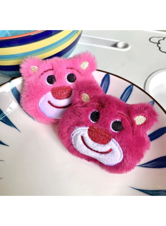 Plush Cartoon Strawberry Bear Brooch Cute Strawberry Hair Accessories Diy Accessories Doll Bag Socks Accessories-Color:Rose Red Hair Strawberry Bear Sticky Brooch  - Image 5