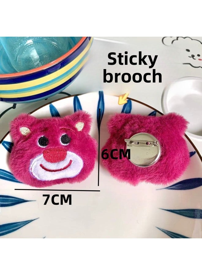 Plush Cartoon Strawberry Bear Brooch Cute Strawberry Hair Accessories Diy Accessories Doll Bag Socks Accessories-Color:Rose Red Hair Strawberry Bear Sticky Brooch  - Image 1