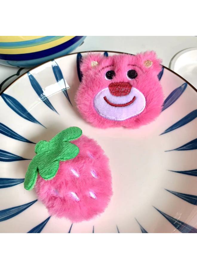Plush Cartoon Strawberry Bear Brooch Cute Strawberry Hair Accessories Diy Accessories Doll Bag Socks Accessories-Color:Rose Red Hair Strawberry Bear Sticky Brooch  - Image 4