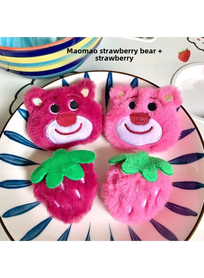 Plush Cartoon Strawberry Bear Brooch Cute Strawberry Hair Accessories Diy Accessories Doll Bag Socks Accessories-Color:Rose Red Hair Strawberry Bear Sticky Brooch  - Image 2