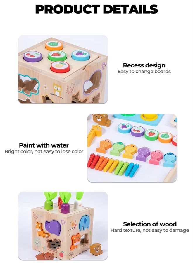Hammer Pounding Toys Wooden Hammering Game Box  Pounding Bench Toy  MultiFunctional Toy Set Geometric Puzzle Toy Set Toddler Toys 8 in 1 Toys  with Whack A Mole Fishing Game  Preschool Learning Toys  Birthday Gift Boy Girl Baby Toys - Image 3