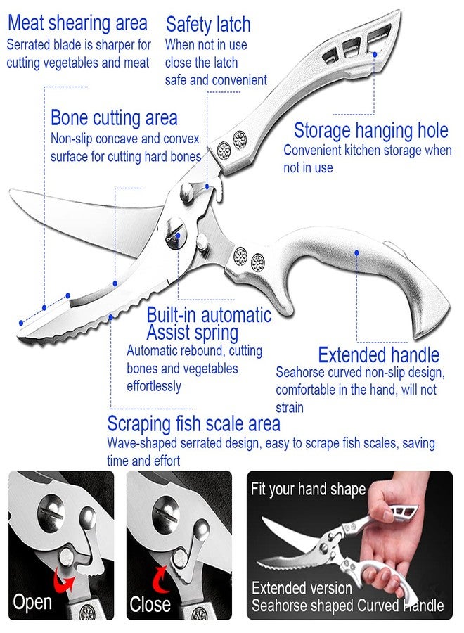ANDONG Upgrade Heavy Duty Stainless Steel Kitchen Scissors - Professional Poultry Shears for Bone, Meat, Chicken, Fish, Turkey, Vegetables,Spring Loaded Multipurpose Ultra Sharp Utility Scissors - Image 2