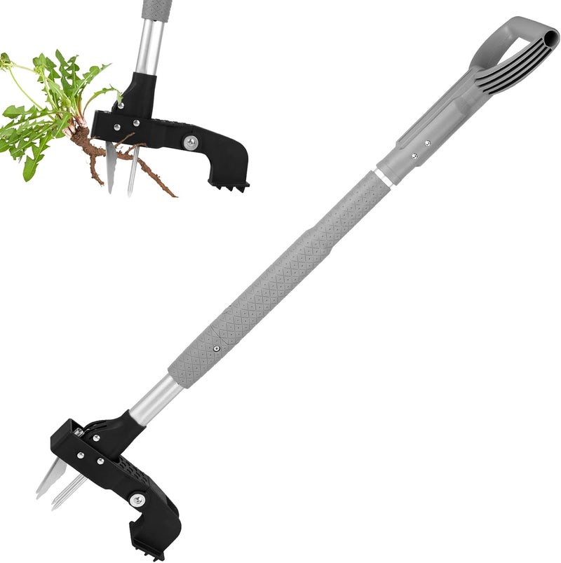 DUOLIYBC 39 Inch Weed Puller Tool,Stand Up Weed Puller Tool with Long Handle,4-Claw Steel Head Design, Roots Remover for Garden & Lawn Care,Weeder Root Without Bending for Dandelion Gardening Yard Patio（Grey） - Image 1