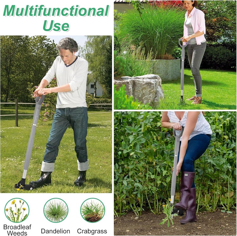 DUOLIYBC 39 Inch Weed Puller Tool,Stand Up Weed Puller Tool with Long Handle,4-Claw Steel Head Design, Roots Remover for Garden & Lawn Care,Weeder Root Without Bending for Dandelion Gardening Yard Patio（Grey） - Image 5