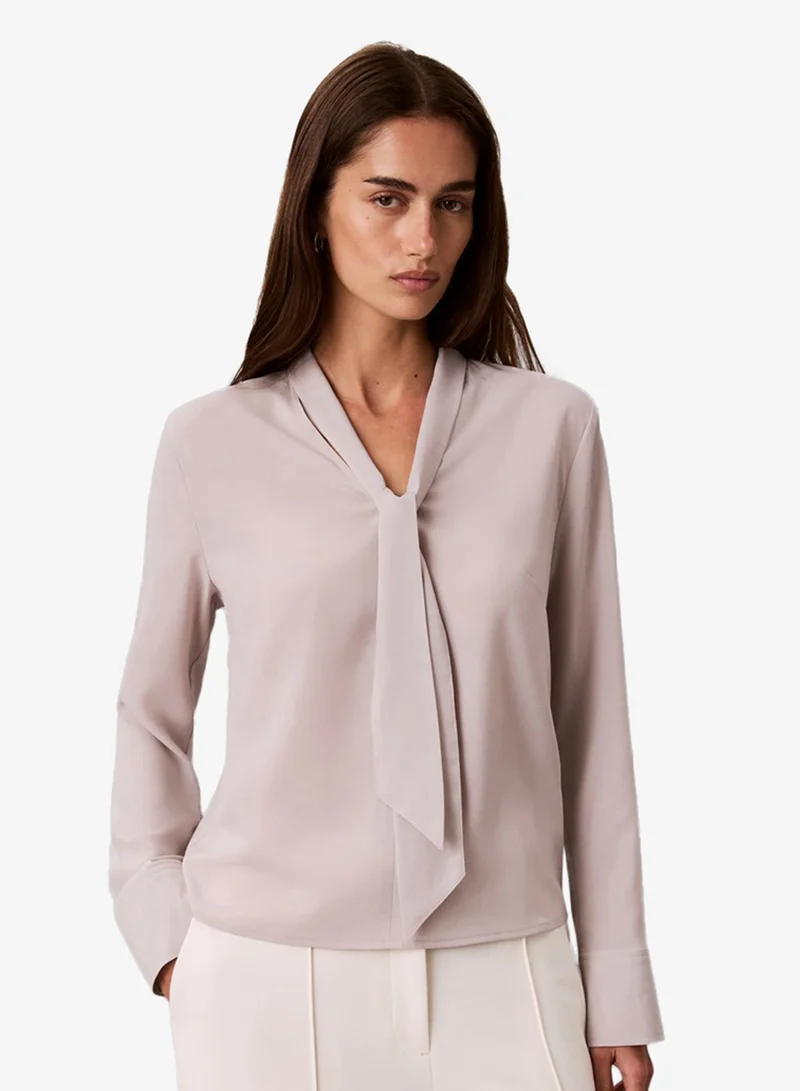 Crepe Long Sleeve Scarf Top