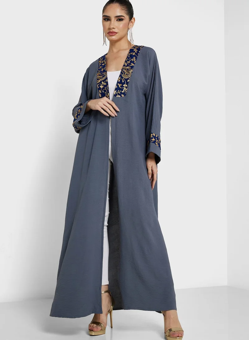 Khizana Embroidered Trim Abaya With Sheila