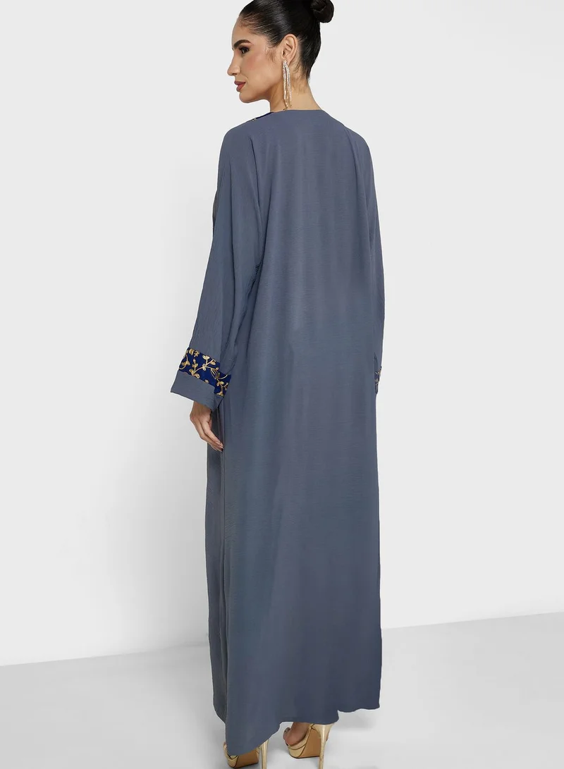 Khizana Embroidered Trim Abaya With Sheila