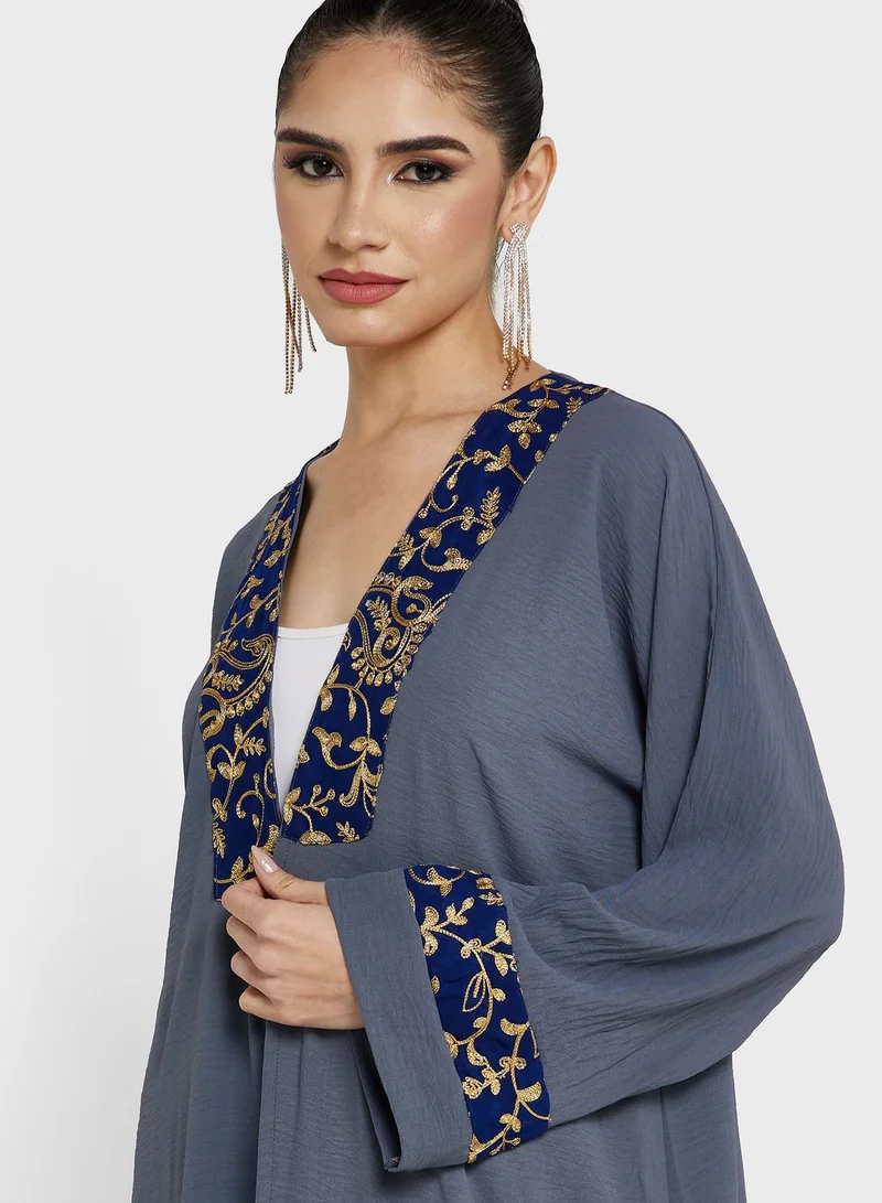 Khizana Embroidered Trim Abaya With Sheila