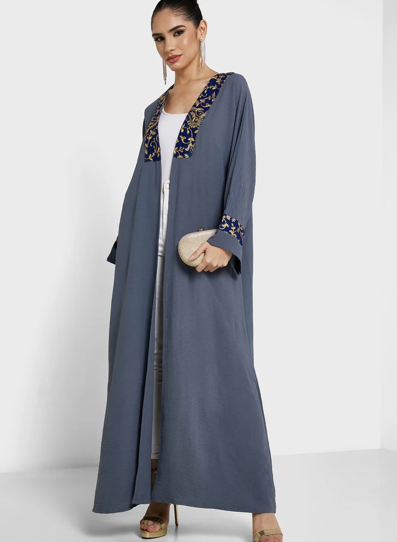 Khizana Embroidered Trim Abaya With Sheila