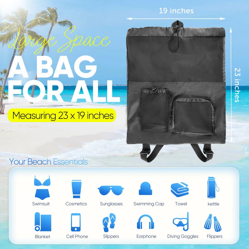HOHOM Mesh Swim Bag Beach Drawstring Backpack, Waterproof Gym Bags for Women and Men, Large Pool Bag Swimming Gear for Swimmers - Image 2