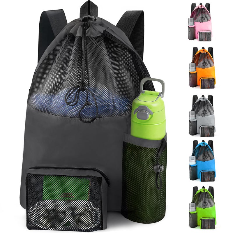 HOHOM Mesh Swim Bag Beach Drawstring Backpack, Waterproof Gym Bags for Women and Men, Large Pool Bag Swimming Gear for Swimmers - Image 1