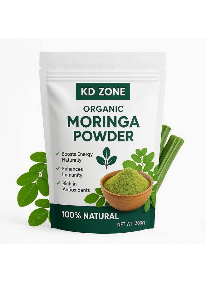 KD ZONE KD ZONE Organic Moringa Leaf Powder, 100% Natural, Energy Boosting, Rich in Antioxidants, 200g  - Image 1
