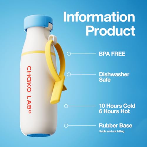 CHAKO LAB زجاجة ماء معزولة من الفولاذ المقاوم للصدأ CHAKO LAB مع حزامين | خالية من BPA ومضادة للتسرب | زجاجة سعة 17 أونصة مع غطاء فوهة وقشة | حلوى الحليب - Image 2