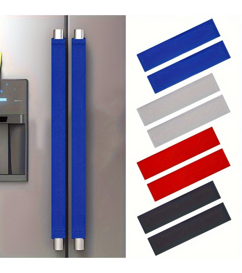 1 Pair Blue Solid Soft Plush Refrigerator Handle Covers Microwave Dust Covers - Image 1