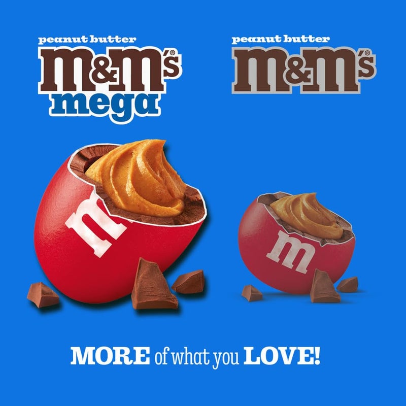 M&M'S Mega Peanut Butter Chocolate Candy, Sharing Size, 8.6 Oz Resealable Bag - Image 3