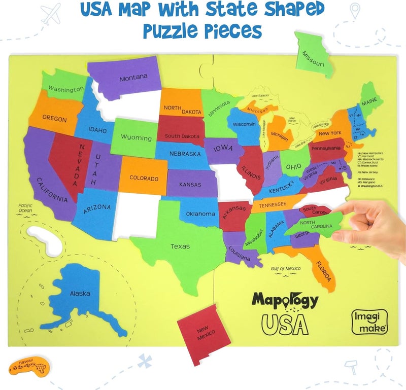 Imagimake Mapology United States Puzzle | Educational Toy for Kids 5-7 | Learn USA States With Fun Facts | Puzzle for Ages 4-8 - Image 2