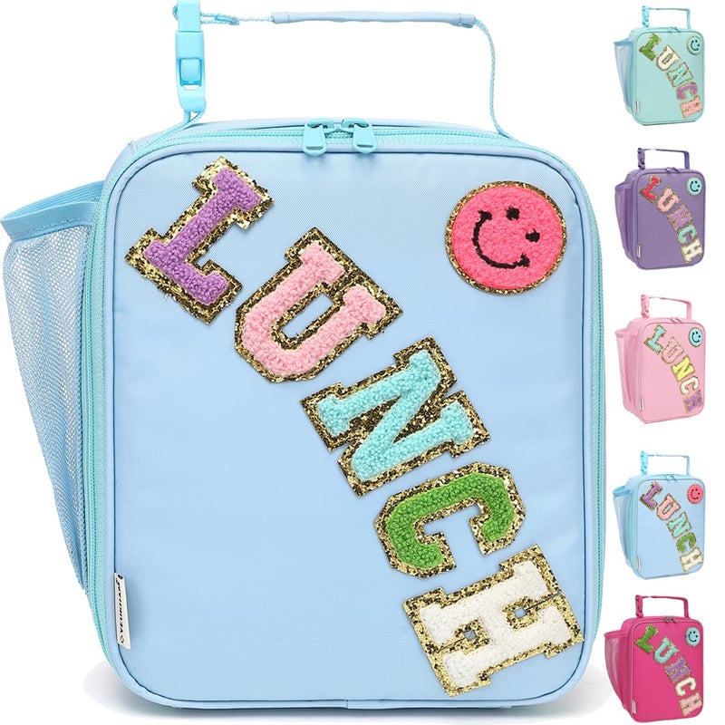 GYEUKHAM Insulated Lunch Bag for Women Girl Teen large Insulated Kid Lunch BagLarge Reusable Cute Cooler Bag for School Work PicnicBlue Alphabet