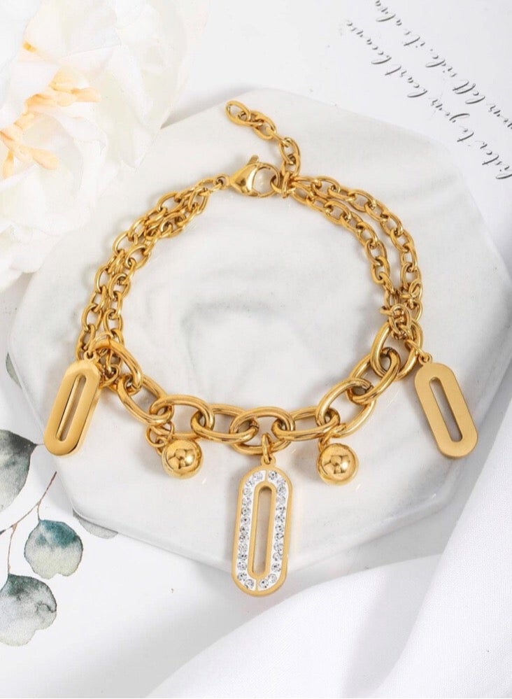 نيو ستايل اسوارة نسائية من الاستانلس ستيل مطلية باللون الذهبي عيار 18 - Image 1