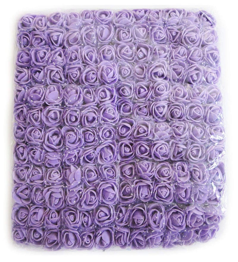 Artfen Mini Fake Rose Flower Heads 144pcs Mini Artificial Roses DIY Wedding Flowers Accessories Make Bridal Hair Clips Headbands Dress (Bottom add Gauze) Purple - Image 1