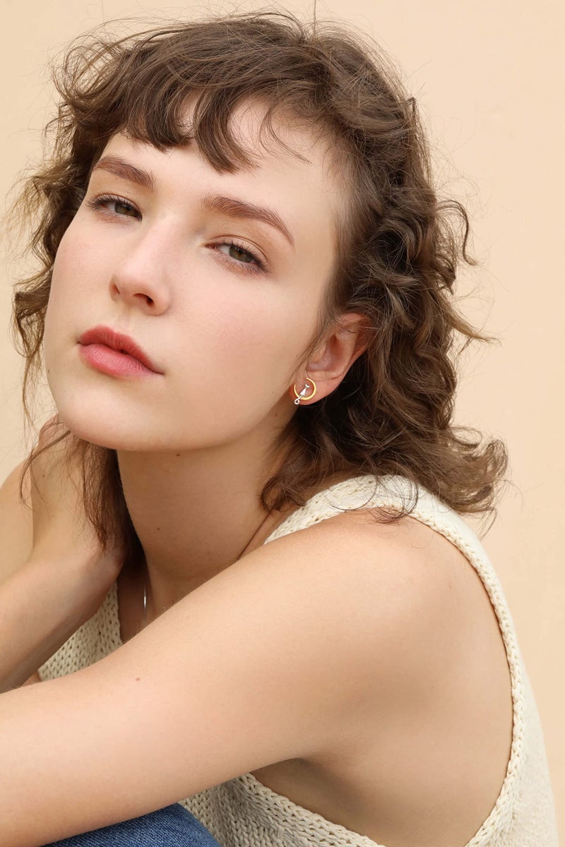 S.Leaf Sterling Silver Cat Moon Earrings Hypoallergenic Stud Earrings for Women Jewelry for Cat Lovers Birthday Gifts for Women (silver and gold) - Image 3