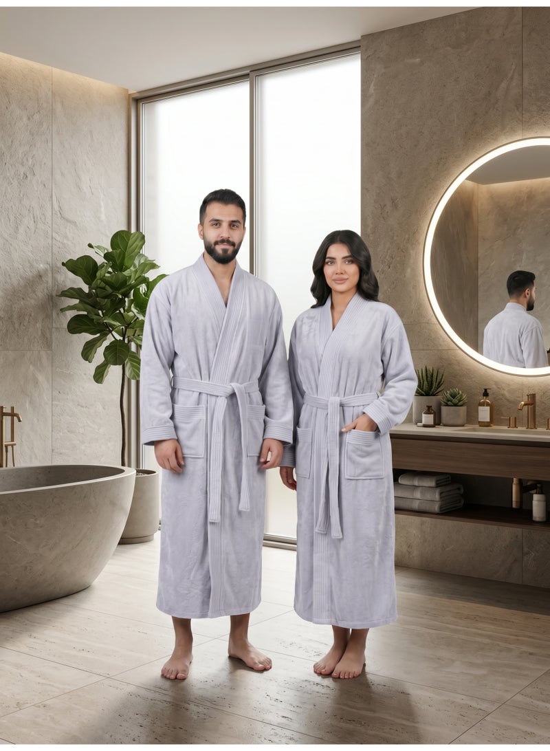 Donetella 1-Pcs Unisex  Bathrobe  L Size - Kimono Collar, Highly Absorbent, Quick Dry, Soft Spa Robe with Belt & Pockets - Microfiber 330 GSM, Everyday Use - Image 1