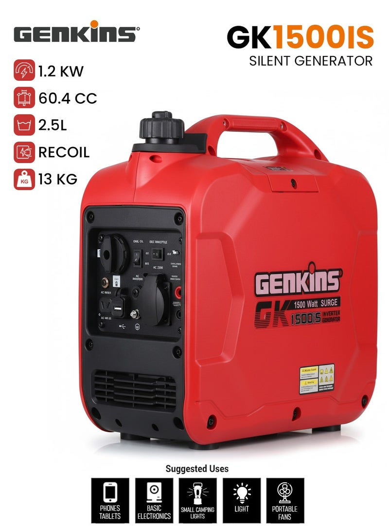 Genkins GK1500iS 1.2kW Silent Inverter Generator – Ultra-Light Portable Power for Camping & Outdoor Use