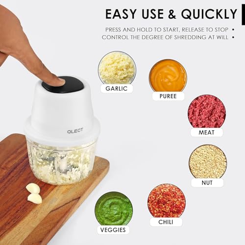 QLECT Electric Mini Chopper, USB Rechargeable Garlic Chopper with Stainless Steel Blades, Portable Food Processor for Onion, Nuts, Ginger, Vegetables & Baby Food (350ml, White) - Image 5