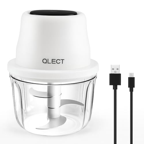 QLECT Electric Mini Chopper, USB Rechargeable Garlic Chopper with Stainless Steel Blades, Portable Food Processor for Onion, Nuts, Ginger, Vegetables & Baby Food (350ml, White) - Image 1