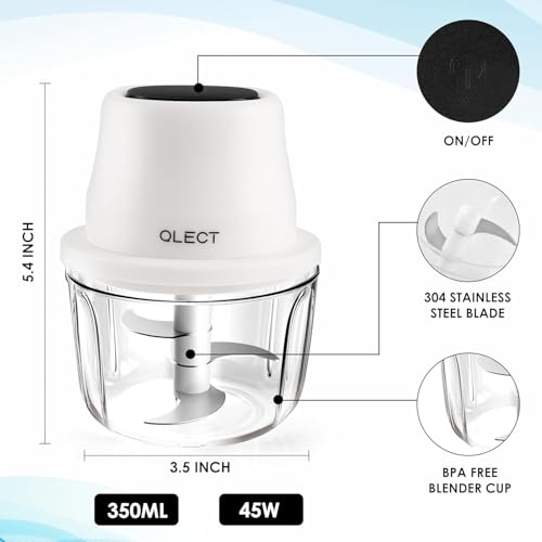 QLECT Electric Mini Chopper, USB Rechargeable Garlic Chopper with Stainless Steel Blades, Portable Food Processor for Onion, Nuts, Ginger, Vegetables & Baby Food (350ml, White) - Image 2