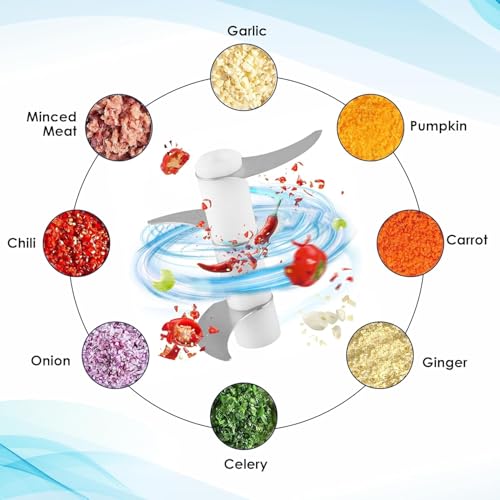 QLECT Electric Mini Chopper, USB Rechargeable Garlic Chopper with Stainless Steel Blades, Portable Food Processor for Onion, Nuts, Ginger, Vegetables & Baby Food (350ml, White) - Image 4