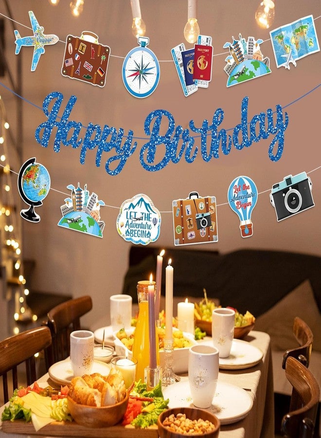 BHNACIER Travel Birthday Party Banners Adventure Awaits Party Decorations Travel Happy Birthday Banner Glitter Travels Adventure Awaits Birthdays Banners Let The Adventure Begin Party Banner for Around the World Travel Party Supplies,Pre-Assembled - Image 4