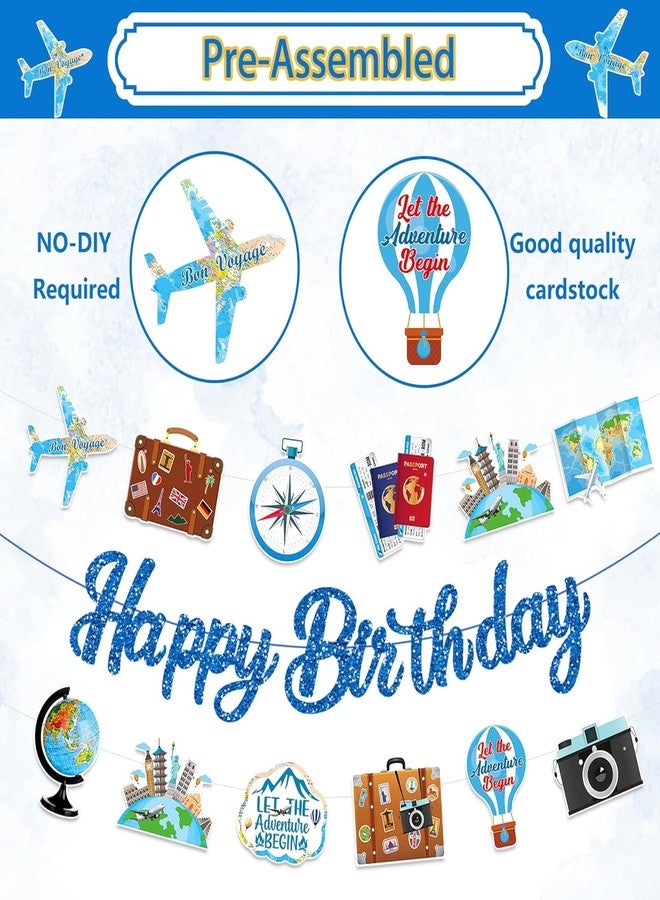 BHNACIER Travel Birthday Party Banners Adventure Awaits Party Decorations Travel Happy Birthday Banner Glitter Travels Adventure Awaits Birthdays Banners Let The Adventure Begin Party Banner for Around the World Travel Party Supplies,Pre-Assembled - Image 2