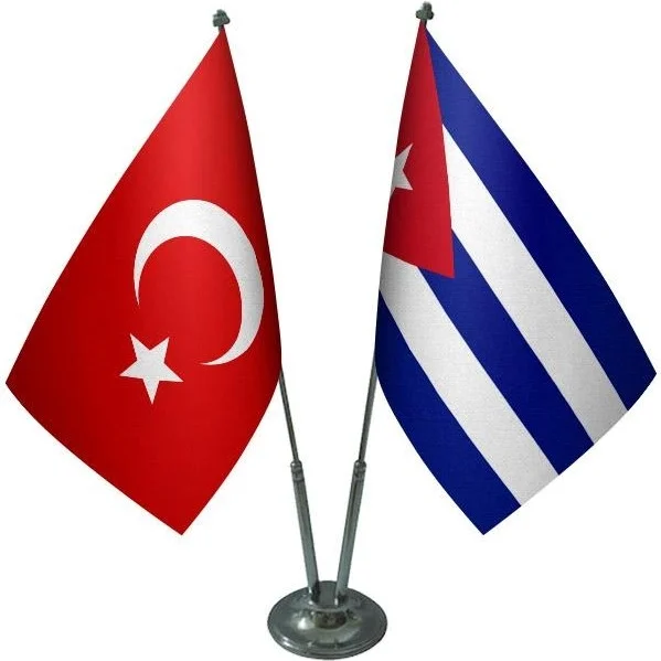 Saturndesign Desktop Cuban Flag Turkish Flag Double Chrome Pole Table Flag Set