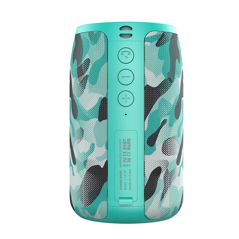 Wireless Speaker Camouflage Cyan: 5W Subwoofer Alloy Diaphragm - BT 5.0 Stable High Fidelity Portable Audio for Outdoor Use, Handsfree Calling - Image 1