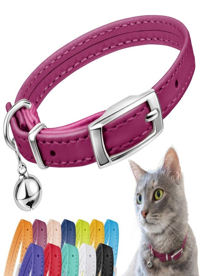 CollarDirect Soft Leather Cat Collar with Safety Elastic Strap - Pink - Image 1