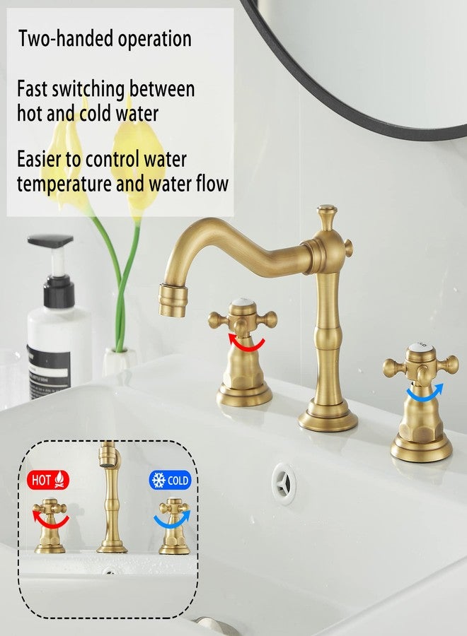 GGStudy 2 Handles 3 Holes Faucet Widespread Bathroom Sink Faucet Antique Brass Basin Tap Mixer Supply Hose Included Matching Metal Pop Up Drain - Image 3