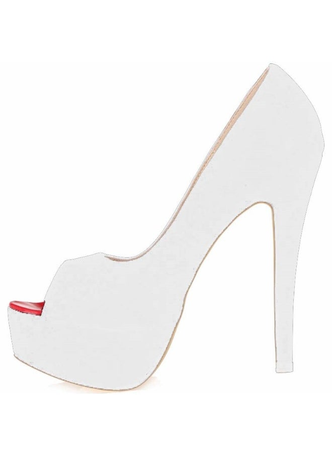 Loquat Round-Toe Peep-Toe Waterproof Platform Stiletto High Heels 14cm White  - Image 1