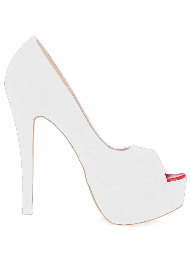 Loquat Round-Toe Peep-Toe Waterproof Platform Stiletto High Heels 14cm White  - Image 2