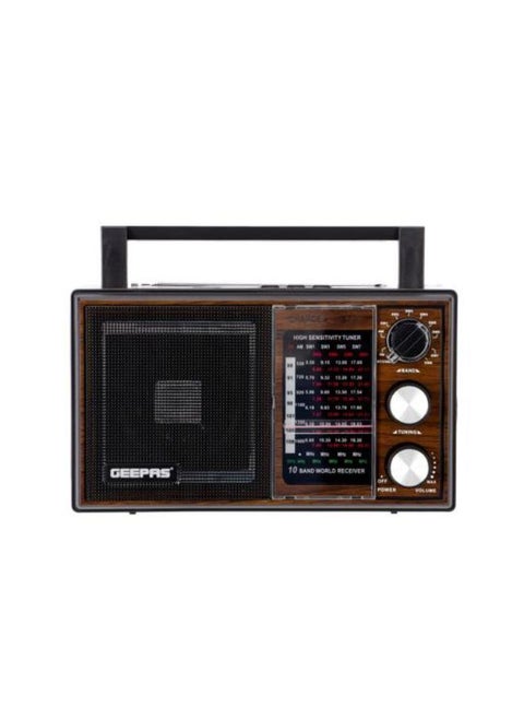 10 Band Rechargeable Radio with Bluetooth, FM/MP3/TF/USB Features, GR6842N, Brown/Black