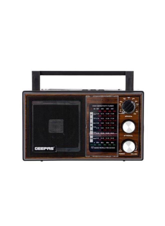 GEEPAS - 10 Band Rechargeable Radio with Bluetooth, FM/MP3/TF/USB Features, GR6842N, Brown/Black - Image 1