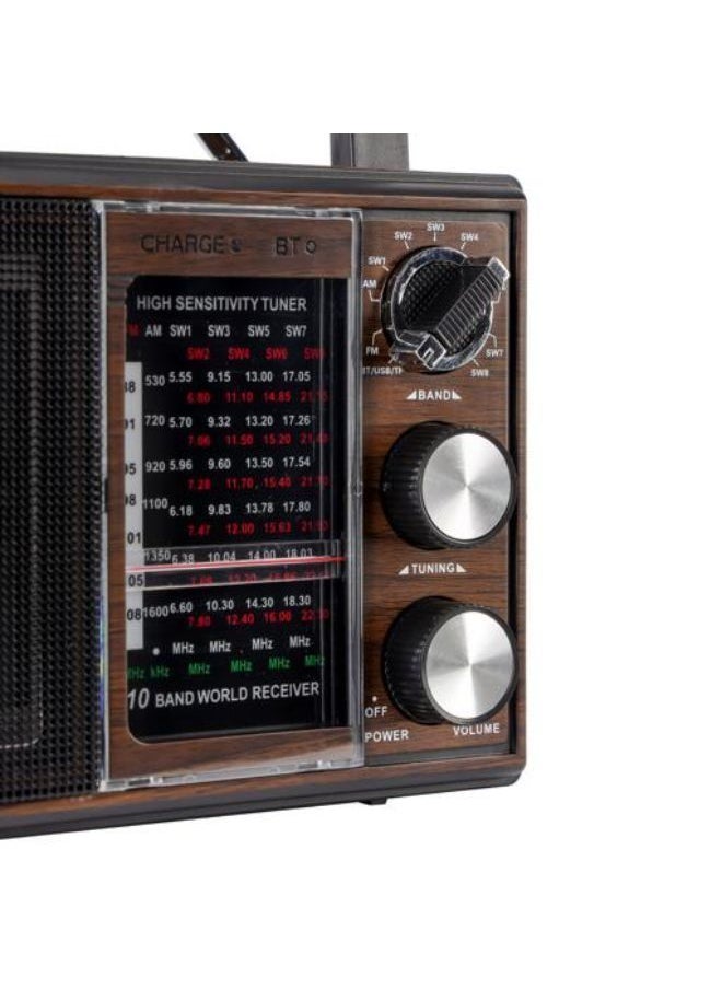 GEEPAS - 10 Band Rechargeable Radio with Bluetooth, FM/MP3/TF/USB Features, GR6842N, Brown/Black - Image 1