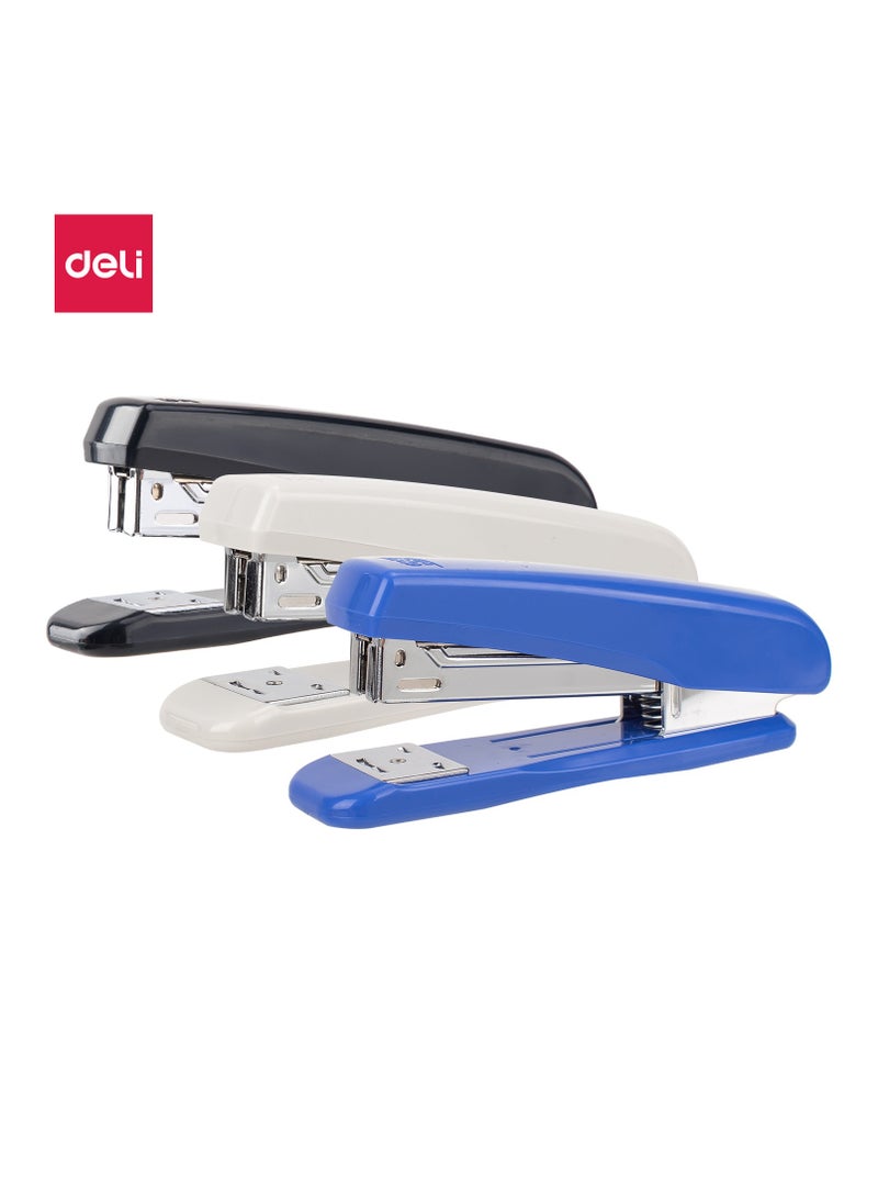 Deli E0306 Stapler - 25 Sheets, 24/6 & 26/6, White/Blue/Black - Image 1