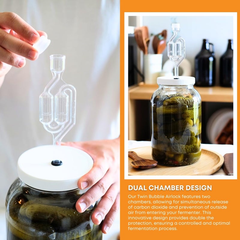 FastRack One gallon Wide Mouth Jar with Drilled Lid & Twin Bubble Airlock-Set of 2, multicolor - Image 2
