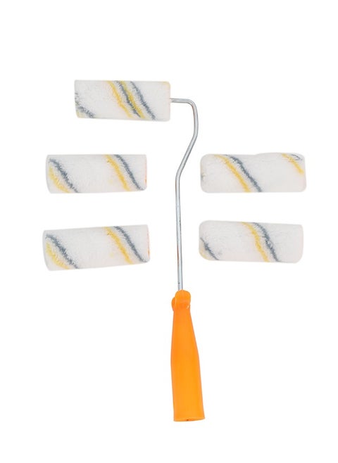 Painting Roll with Plastic Handle Set -5 Piece 4inch- Ergonomic Non-Slip Roller for Walls and Surfaces with Reusable Lint-Free Refills Paint Rollers for Home Improvement DIY Furniture Painting