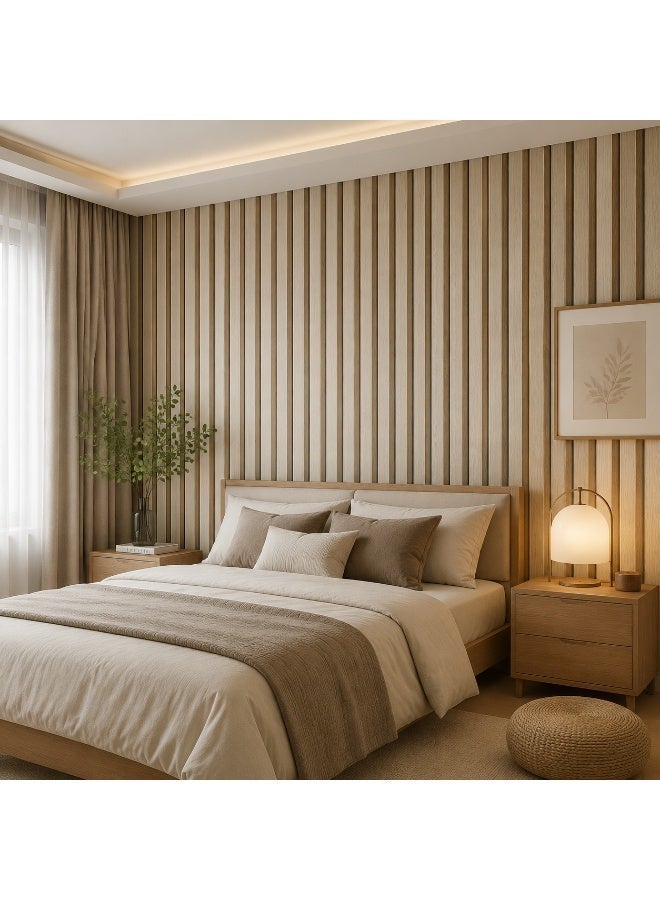 (45CM*1000CM) Beige Striped Home Decor Wallpaper, Waterproof and Oil-Proof, Peel and Stick, Self-Adhesive Wallpaper, for Bedroom, Living Room, Kitchen Wall Decoration, Autumn Decoration, Holiday Decoration - Image 3